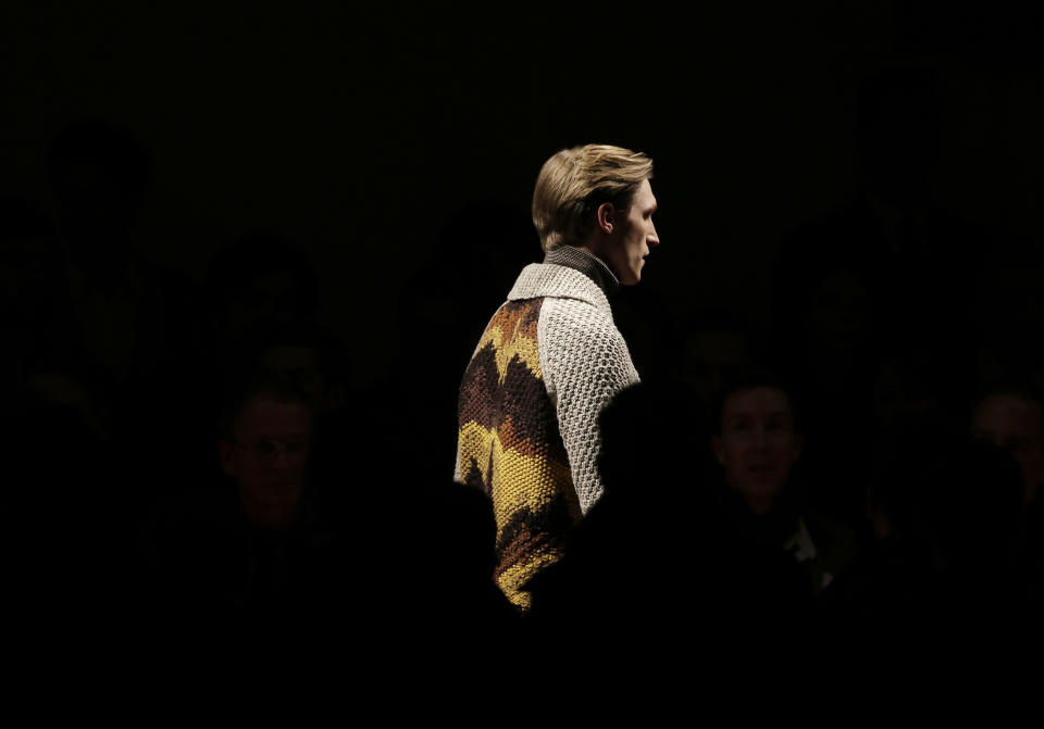 A model wears a creation for Missoni men's Fall-Winter 2013-14 collection, part of the Milan Fashion Week, unveiled in Milan, Italy, Sunday, Jan. 13, 2013. (AP Photo/Antonio Calanni)