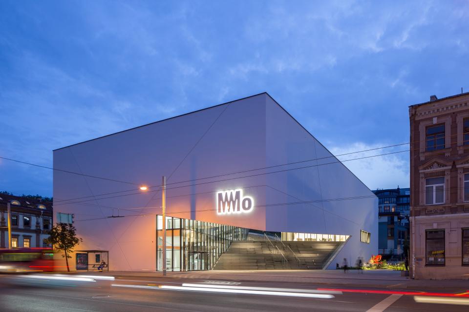 A street view of the new MO Modern Art Museum, designed by Daniel Libeskind.