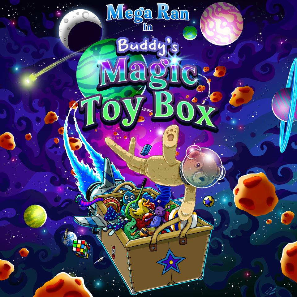 The cover of Mega Ran's first children's album, "Buddy's Magic Toy Box."