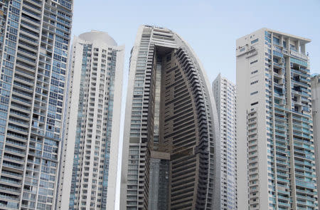 The Trump Ocean Club International Hotel and Tower Panama (C) is seen between apartment buildings in Panama City, Panama October 11, 2017. REUTERS/Carlos Lemos