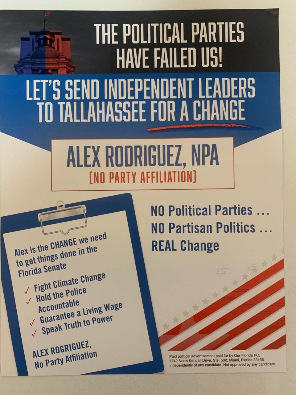 Voters in Senate District 37 received dark money-funded mailers that featured little-known, third-party candidate Alex Rodriguez. The mailers aimed to “confuse” voters.