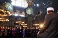 Turkish President Erdogan attends the opening ceremony of the Yeditepe Biennial at the Hagia Sophia or Ayasofya Museum in Istanbul