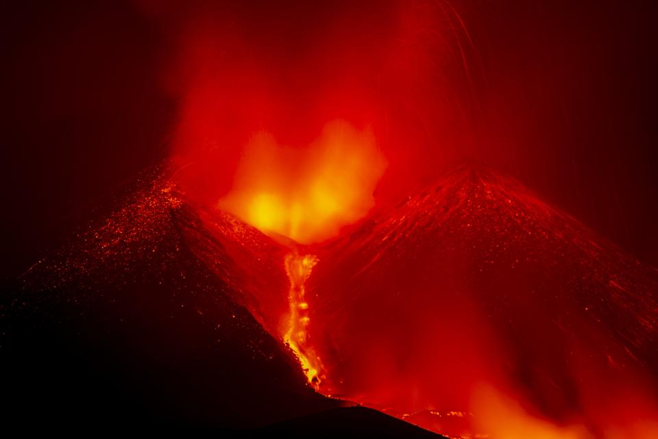 Sicily's Mount Etna erupting on August 13, 2023.