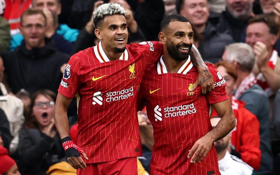 Luis Díaz (left) and Mohamed Salah scored at Anfield but this was a less frenetic Liverpool than the Jürgen Klopp version