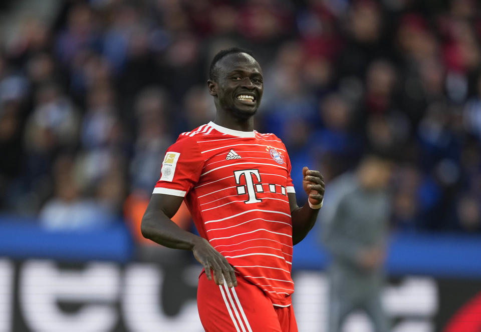 BERLIN, GERMANY - NOVEMBER 05: Sadio Mane of Bayern Muenchen looks on during the Bundesliga match between Hertha BSC and FC Bayern München at Olympiastadion on November 5, 2022 in Berlin, Germany. (Photo by Ulrik Pedersen/DeFodi Images via Getty Images)