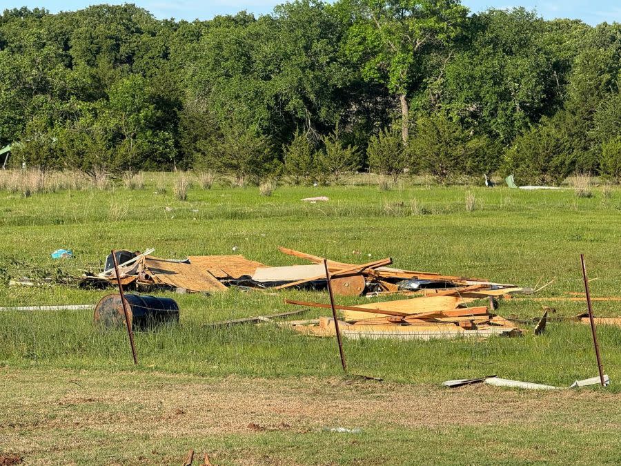 Damage to Jimmy Macon's Luther home {KFOR}.