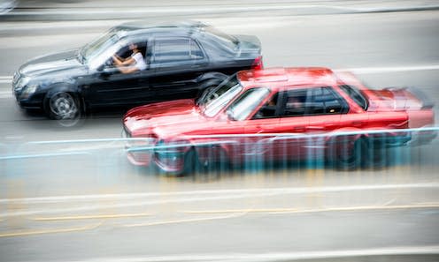 <span class="caption">Could the appeal of car sounds be a factor influencing drivers to choose environmentally harmful cars?</span> <span class="attribution"><a class="link " href="https://www.shutterstock.com/image-photo/cars-speed-street-racing-blurred-673075993" rel="nofollow noopener" target="_blank" data-ylk="slk:Vlasov Yevhenii/Shutterstock;elm:context_link;itc:0;sec:content-canvas">Vlasov Yevhenii/Shutterstock</a></span>