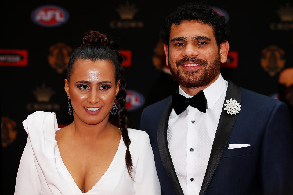 Shannyn and Cyril Rioli, pictured here at the 2016 Brownlow Medal ceremony.