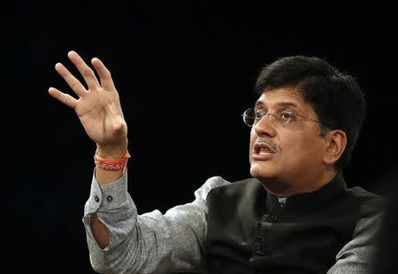 Power Minister Piyush Goyal speaks during the India Economic Summit 2014 at the World Economic Forum in New Delhi November 6, 2014. REUTERS/Anindito Mukherjee/Files