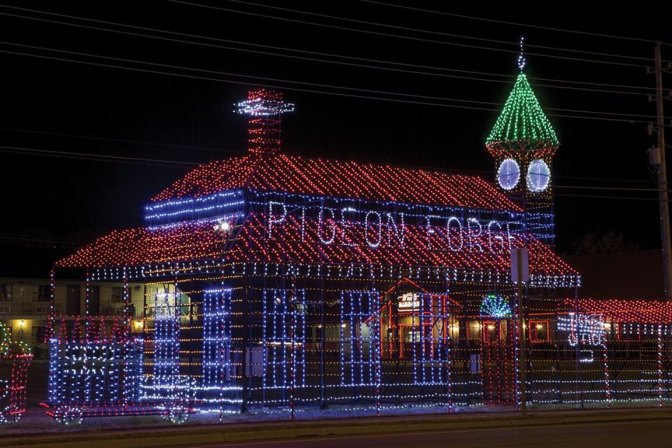 <p>Known as the home to Dolly Parton's theme park, Pigeon Forge offers the spectacular <a href="https://pigeonforgewinterfest.com/" rel="nofollow noopener" target="_blank" data-ylk="slk:Winterfest" class="link ">Winterfest</a> every holiday season. More than five million lights illuminate the six-mile Pigeon Forge Parkway, while some 80 attractions pitch in with their own displays. Don't miss the 40-foot-tall tree at The Island in Pigeon Forge!</p>
