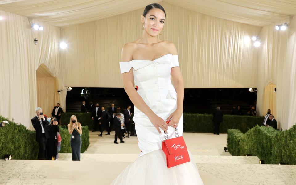 Alexandria Ocasio-Cortez sports a 'Tax the Rich' dress at New York's elite Met Gala - Jamie McCarthy/MG21 /Getty Images North America 