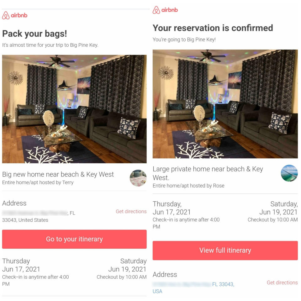 Two Airbnb listings in Florida had identical photos and the same address. Source: Twitter/@ScottMulkey76
