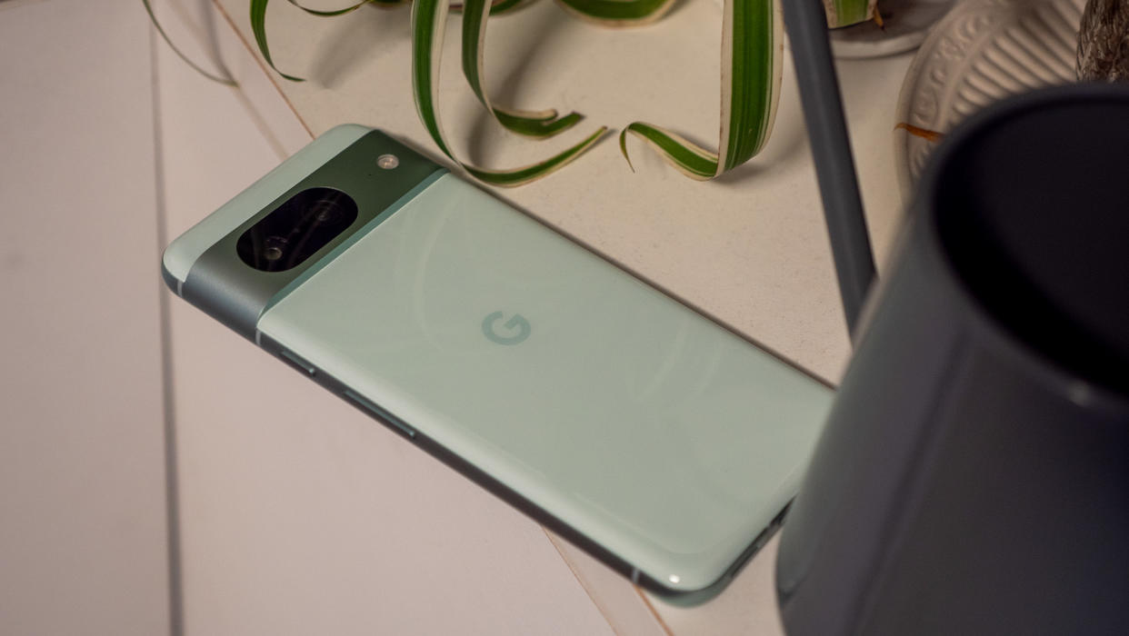  The mint colorway of the Google Pixel 8. 