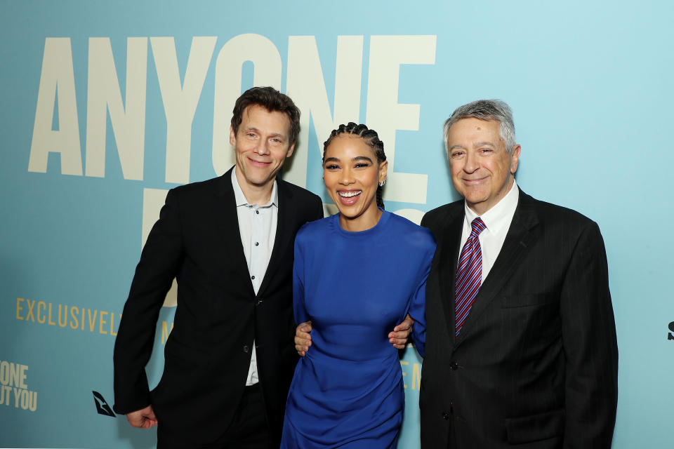 From left: ‘Anyone but You’ Director Will Gluck and co-star Alexandra Shipp with Sony Pictures Entertainment Chairman and CEO Tony Vinciquerra at the premiere
