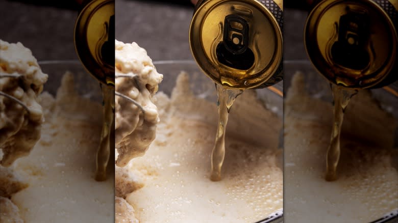 Beer pouring into batter