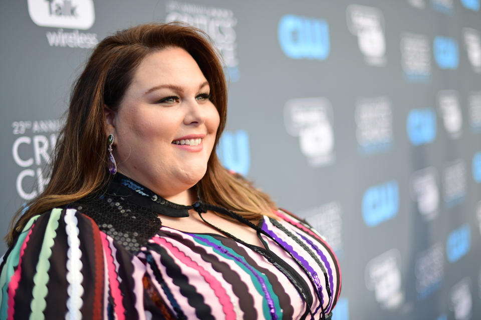 Chrissy Metz in an ELOQUII gown at the 2018 Critics' Choice Awards (Photo via Getty Images)