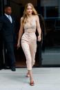 <p>In a crocheted halter top with cropped Manning Cartell pants and pink satin slides while out in New York City for the Victoria's Secret Fashion Show fittings</p>