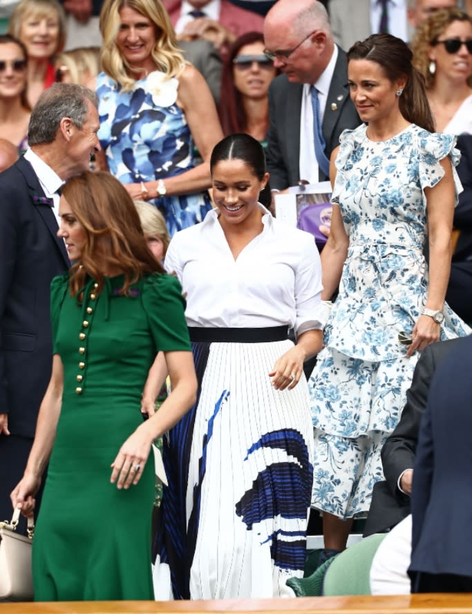 Pippa Middleton (R) arrives to watch the Wimbledon women’s singles final with her sister Kate and Meghan Markle. - Credit: Shutterstock