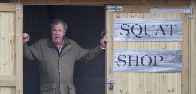Jeremy Clarkson outside his Diddly Squat farm shop in Chipping Norton, Oxfordshire. 22 February 2020.  See SWNS story SWSYclarkson. Jeremy Clarkson&#39;s Farm has been 