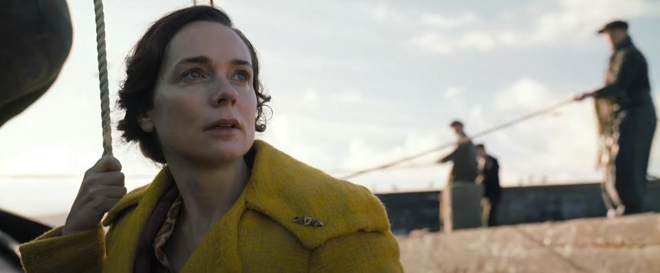 Condon crying as she sits on a sailing boat in a scene from "The Banshees of Inisherin"