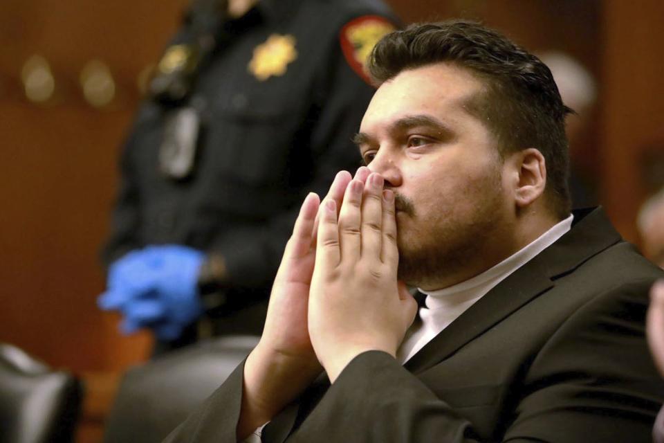 <p>Nicholas Mazzoni/Redwood City Pulse via AP</p> Jose Rafael Solano Landaeta sits in a San Mateo County courtroom