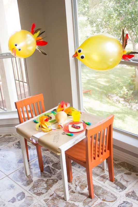 <p>Design Improvised</p><p>Little ones won’t dare let this craft float away—they’ll want everyone at Thanksgiving dinner to see it. To find out how it’s made, see the tutorial at <a href="https://designimprovised.com/2014/11/thanksgiving-kids-crafts.html" rel="nofollow noopener" target="_blank" data-ylk="slk:Design Improvised;elm:context_link;itc:0;sec:content-canvas" class="link "><em>Design Improvised</em></a>.</p><p><strong>Related: </strong><strong>150 <a href="https://www.yahoo.com/lifestyle/150-best-thanksgiving-quotes-celebrate-104333847.html" data-ylk="slk:Thanksgiving Quotes;elm:context_link;itc:0;sec:content-canvas;outcm:mb_qualified_link;_E:mb_qualified_link;ct:story;" class="link  yahoo-link">Thanksgiving Quotes</a></strong></p>