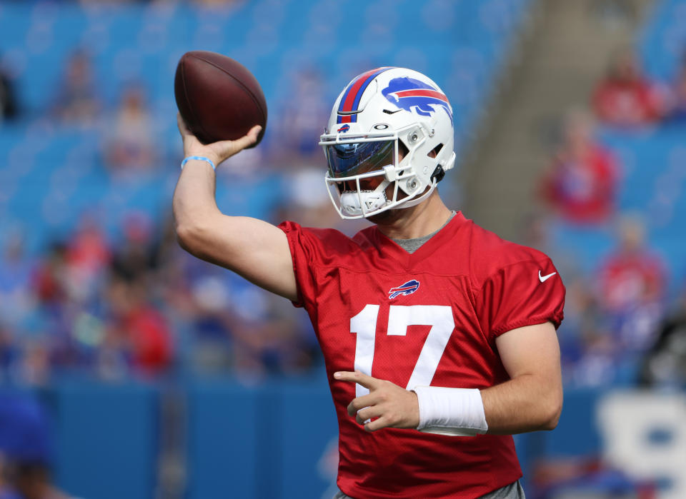 Josh Allen throws a pass during training camp.