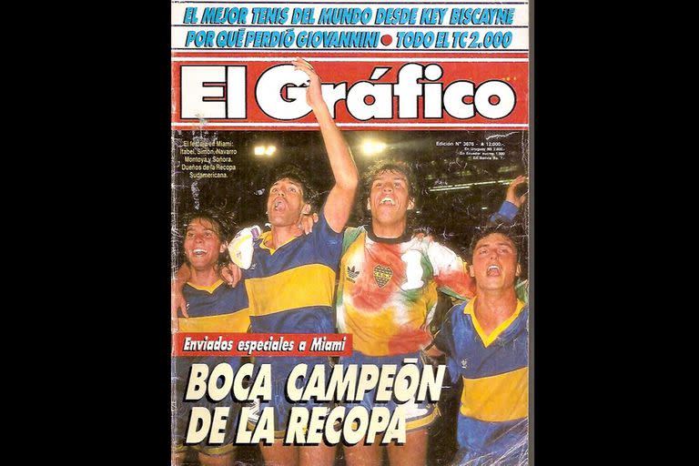 La portada de la revista El Gráfico de marzo de 1990. Boca campeón de la Recopa, sin publicidad en su camiseta