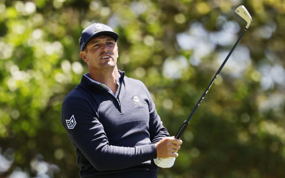 Bryson DeChambeau of the United States tees off on the 4th hole during the second round of the Masters Tournament at the Augusta National Golf Club in Augusta, Georgia, USA, 12 April 2024