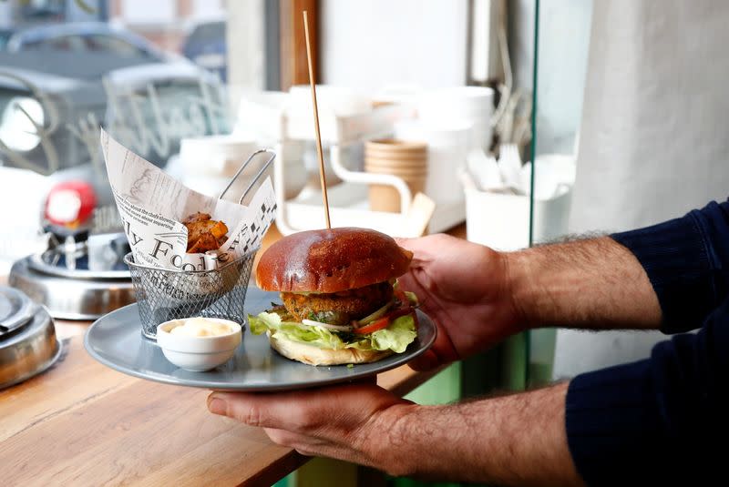 A vegetarian burger is pictured in a restaurant in Brussels