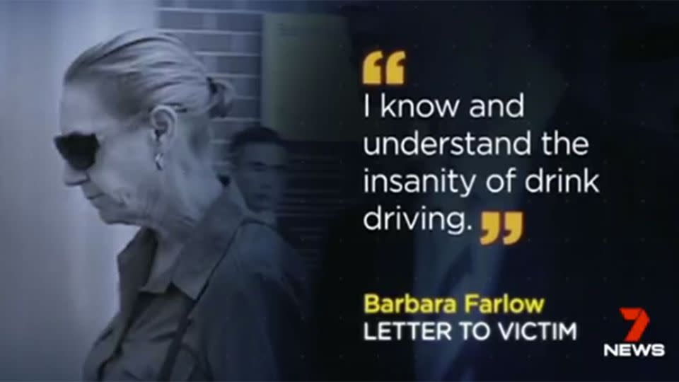 Barbara Farlow, given home detention after pinning a child between two cars when driving drunk. Source: 7 News