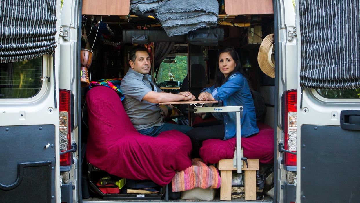 Denny Winkowski and Veronica Iba&ntilde;es have lived full-time in their RV for the last seven years. (Photo: Casey Sykes for HuffPost)