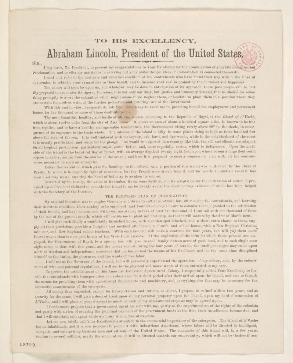 Bernard Kock's proposal to Abraham Lincoln, Wednesday, October 01, 1862