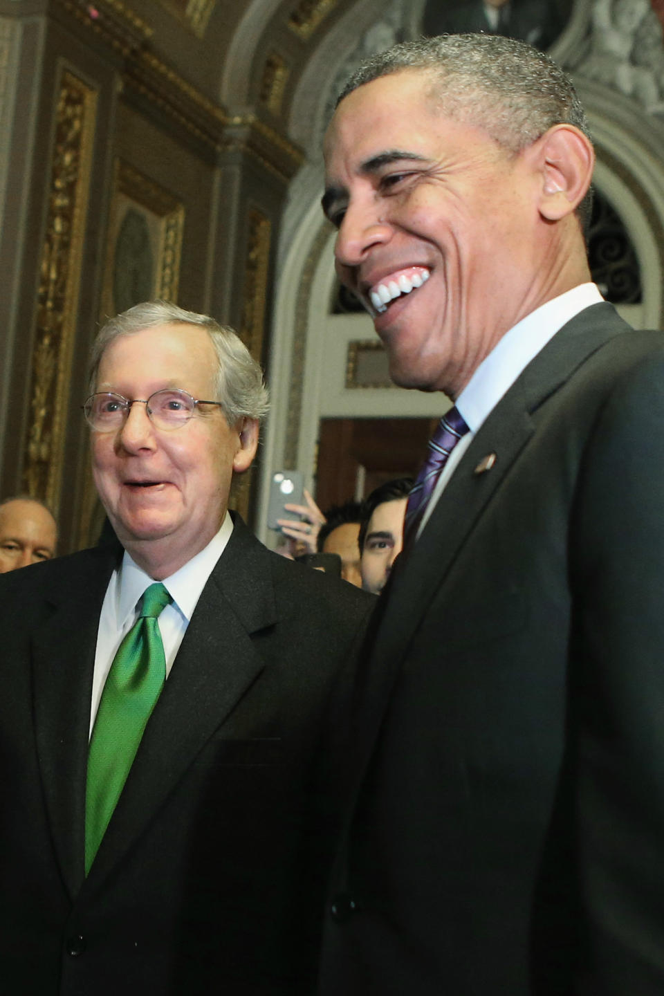 President Barack Obama is greeted by McConnell as he arrives at the U.S. Captiol for his third day of meetings with members of Congress March 14, 2013. (Chip Somodevilla/Getty Images)