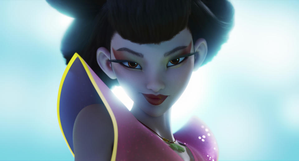 This image released by Netflix shows the character Chang'e, voiced by Phillipa Soo, in a scene from "Over the Moon." (Netflix via AP)