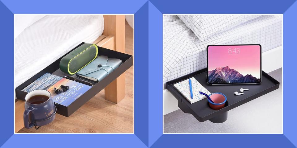 <p>If your bedroom or dorm is so small that trying to wedge a nightstand next to your bed just isn't going to happen, believe it or not, there's <a href="https://www.bestproducts.com/home/decor/g2034/how-to-be-organized/" rel="nofollow noopener" target="_blank" data-ylk="slk:an organizational solution" class="link ">an organizational solution</a> for that! </p><p>Bedside shelves are small surfaces that can clip or clamp onto your bed frame. While simple, they provide essential surface space to keep your devices, glasses, and a beverage nearby.</p><h2 class="body-h2">The Best Bedside Shelves</h2><h2 class="body-h2">What to Consider</h2><p>Bedside shelves mainly all serve the same purpose, but the deciding factor between models really comes down to the details like color, material, size, and any special features like built-in cupholders or cord notches. </p><p>If you plan on using these to keep devices like an iPad or laptop right by your bedside, you'll want to check the measurements and make sure that the product is big enough to easily fit it. It's also worth mentioning that you do have to be mindful of what you put here, since your items may get shuffled around by being so close to <a href="https://www.bestproducts.com/home/decor/g139/best-cozy-down-comforters/" rel="nofollow noopener" target="_blank" data-ylk="slk:your comforter" class="link ">your comforter</a>.</p><p>Ready to up the convenience of your bedroom with just one simple product? Read on to start shopping the best bedside shelves you can buy.</p>