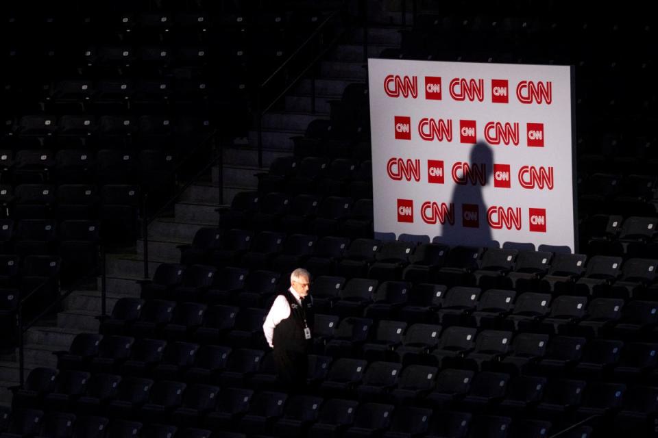 Synonyms for the word unstable like “shaky”, “wobbly”, “stumbled”, and “struggles” splashed across the homepages of The New York Times, ABC News, The Wall Street Journal and Reuters to describe the debate that aired on CNN (AFP via Getty Images)