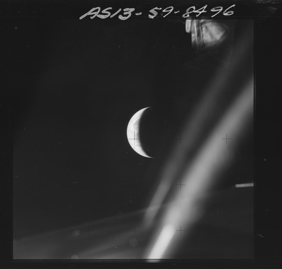 Apollo 13 Hasselblad image from film magazine 59/R - Transfer from LM to CM; LM undocking prior to reentry