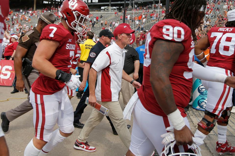 OU head coach Brent Venables walks off the field Saturday after a 49-0 loss to Texas in the Red River Showdown at the Cotton Bowl in Dallas.