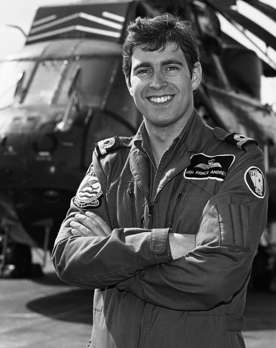 Prince Andrew the Duke of York on board HMS Invincible during the Falklands War, in which he served as a helicopter pilot.