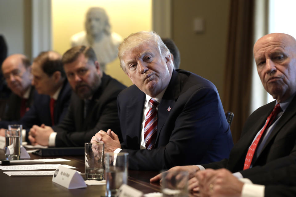 U.S. President Donald Trump listens during a meeting with bipartisan members of Congress on trade in the Cabinet Room of the White House/Yuri Gripas/Bloomberg via Getty Images