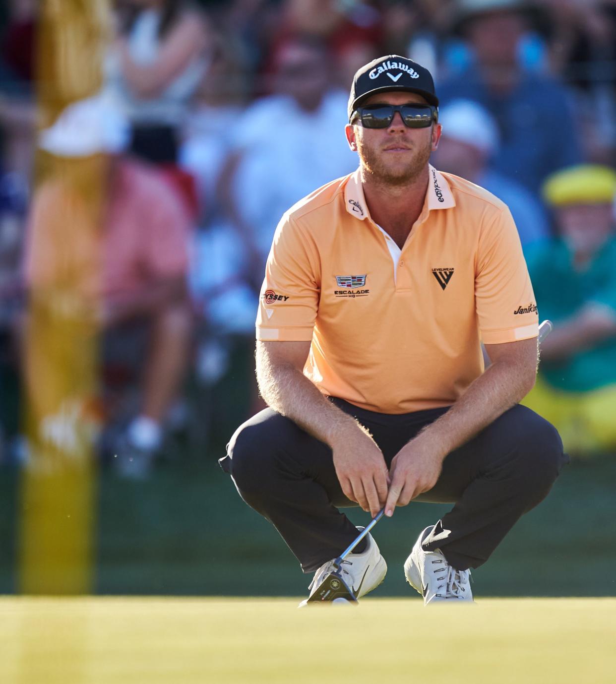 Talor Gooch lines up a shot on hole 18 during Round 3 at the WM Phoenix Open.