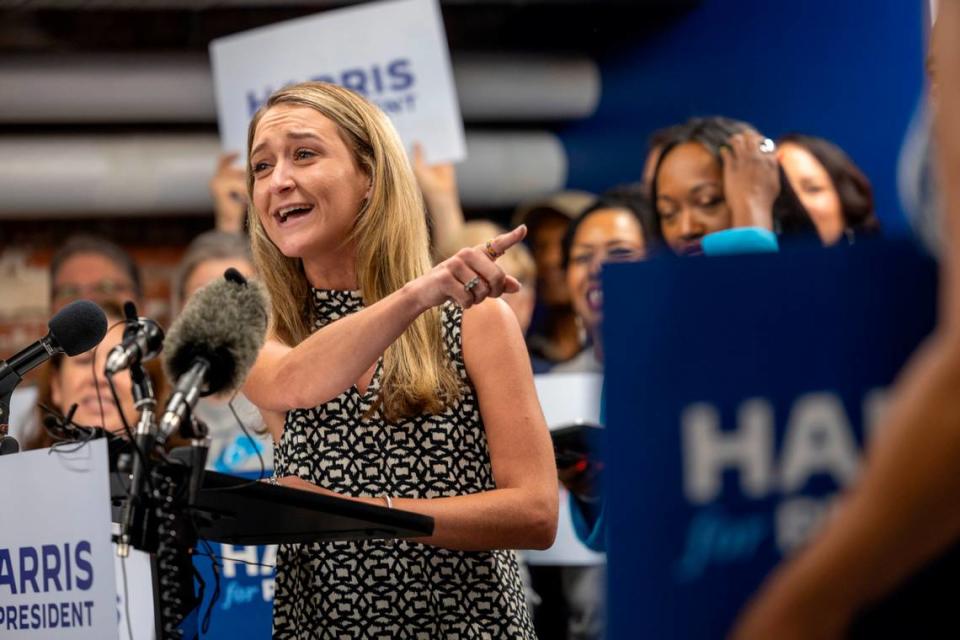 Anderson Clayton, chair of the North Carolina Democratic Party speaks during a Kamala Harris campaign event in Raleigh on Thursday, July 25, 2024.