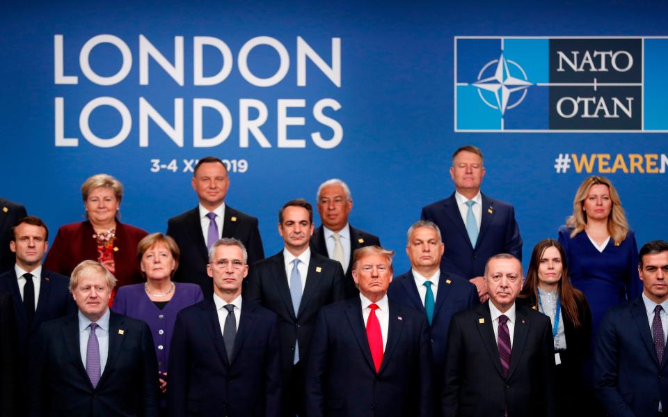 President Donald Trump and other NATO leaders in London on Dec. 4, 2019.