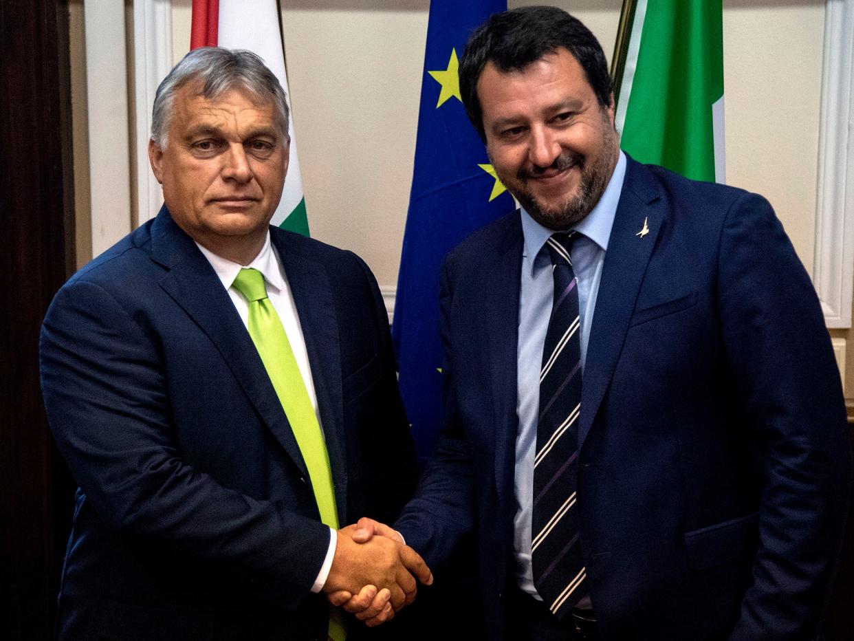 Italy's Matteo Salvini meeting with Hungary's far-right prime minister Viktor Orban (Getty)