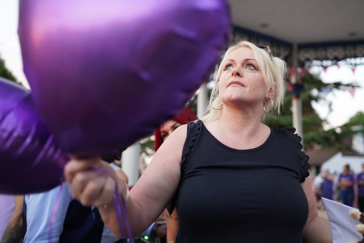 Hollie Dance attends a vigil at Priory Park, Southend-on-Sea, in memory of her son Archie Battersbee (PA) (PA Wire)