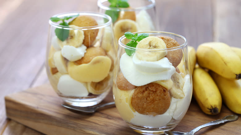 Banana pudding in glasses