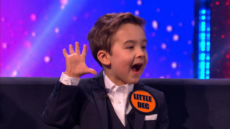 The new Little Dec seemed distracted by seeing his own face on the studio TV screens. (ITV)