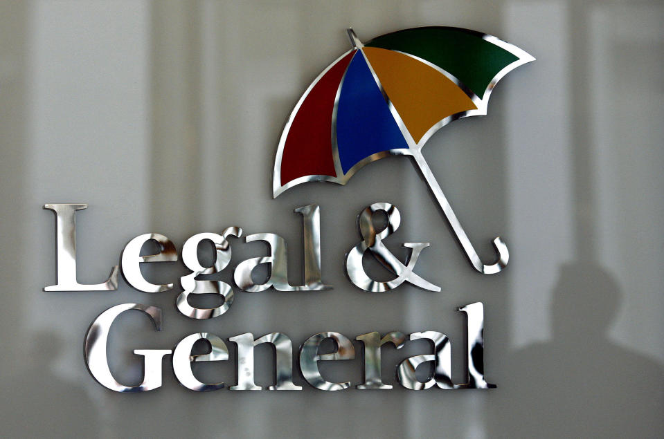 Legal & General  The logo of Legal & General insurance company is seen at their office in central London March 17, 2008. UK insurer Legal & General said on Tuesday its 2007 profit fell 26 percent, missing analyst expectations, hit by a 269 million pound ($539 million) charge to adjust for longer UK life expectancies. L&G, the most domestic-focused of Britain's top life insurers, said it had seen an encouraging start to 2008 for its key protection business, despite a weaker housing market. But it warned conditions in the savings markets would be tough. Picture taken March 17, 2008.     REUTERS/Alessia Pierdomenico (BRITAIN)