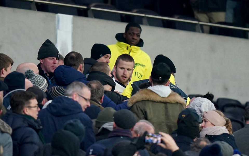 Tottenham Hotspur's Eric Dier got into it with a fan following Wednesday's game. (Photo by Tess Derry/EMPICS/PA Images via Getty Images)